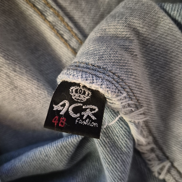 ACR Women's 14 Wide Leg Frayed Hem Light Wash 2 Tone Denim Jeans Hippie Boho - Picture 4 of 5